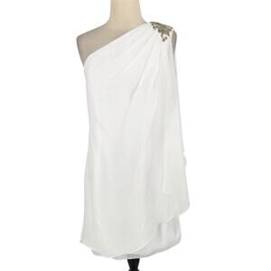 Vintage JS Boutique Grecian Cocktail Dress Beaded One shoulder